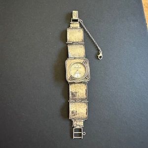 Silpada retired square-link, hammered sterling silver watch with safety chain.